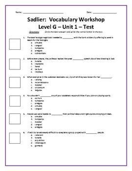 Sadlier level g unit 7 - Vocabulary Workshop Level G Unit 7 Answers. Sadlier Vocabulary Workshop Enriched Edition / Common Core Edition Level F Unit 7 Answers. …